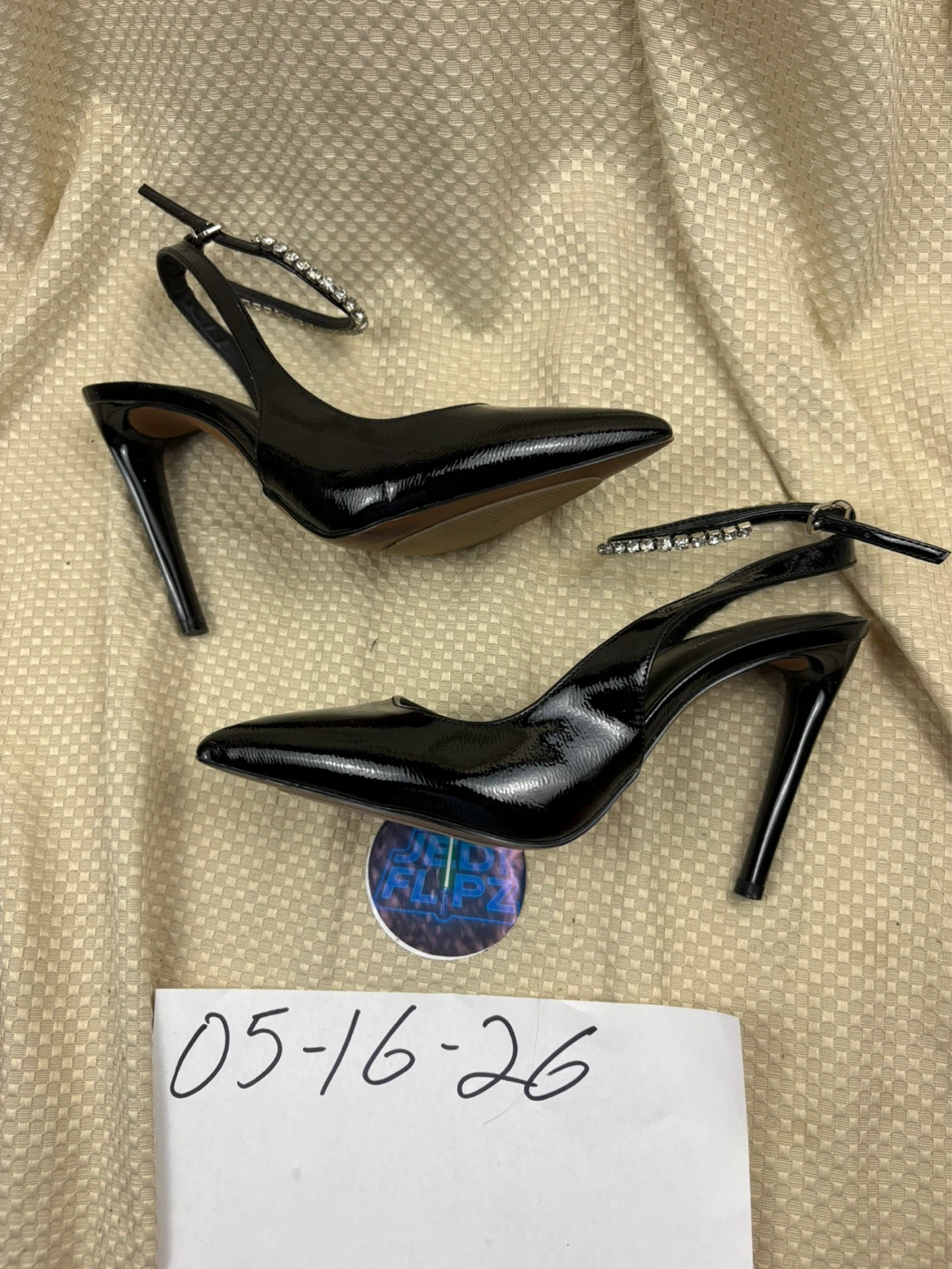 Call It Spring Black Patent Heels with Rhinestone Ankle Strap