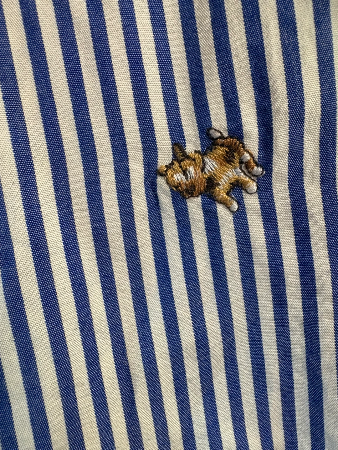 LOFT Blue and White Striped Embroidered Cat Shirt - Size XS - photo 3