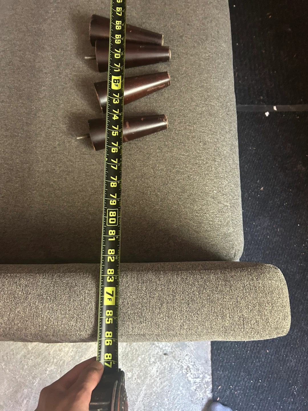 Grey Tufted Sofa with Wooden Legs - photo 3