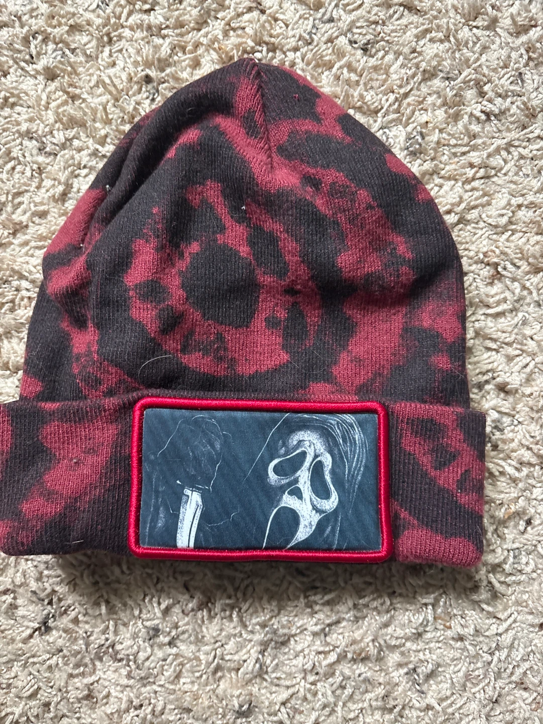 Ghost Face Beanie - Red & Black Tie-Dye