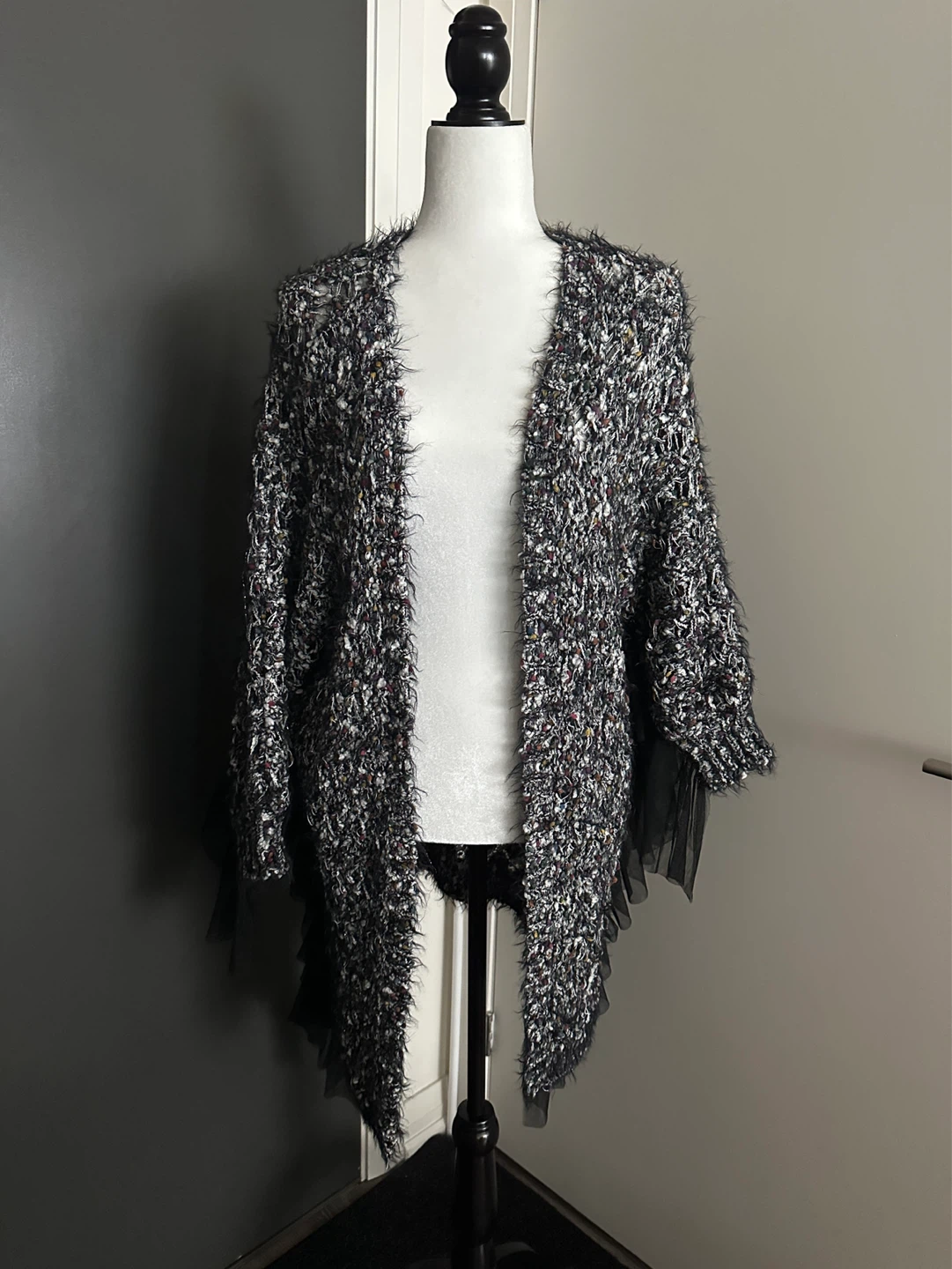 Shaggy Tassel Tulle Trim Kimono Cardigan - photo 3