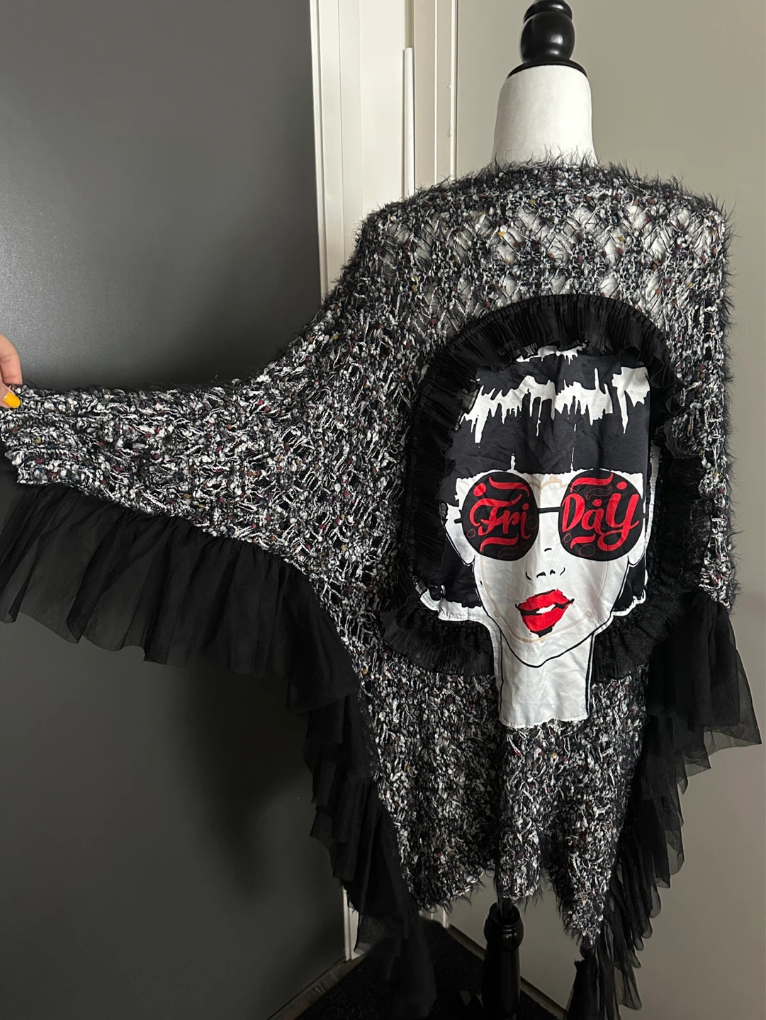 Shaggy Tassel Tulle Trim Kimono Cardigan - photo 2