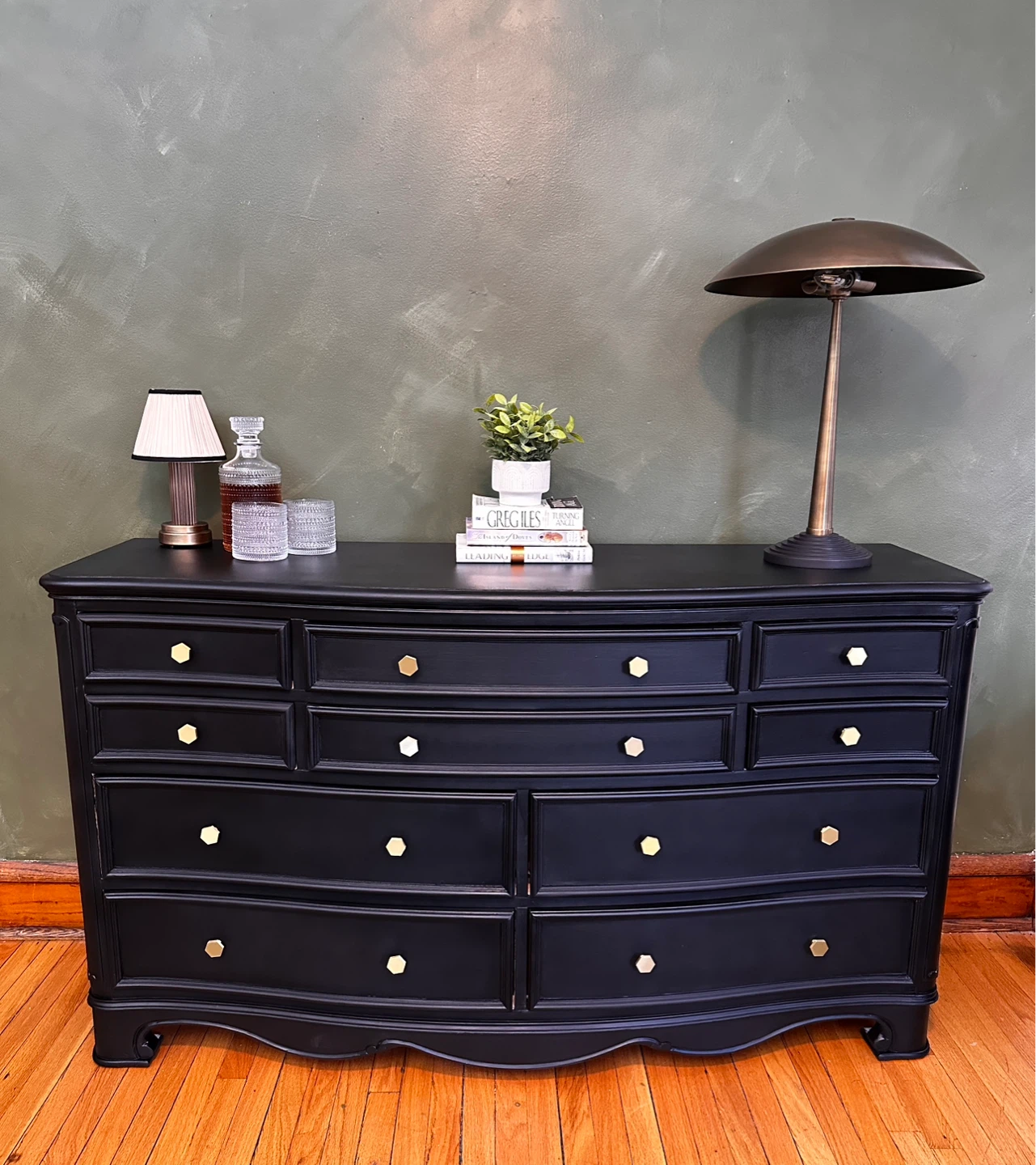 Black Dresser with Gold Hardware