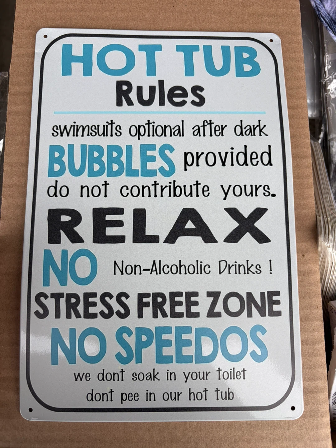 Hot Tub Rules Sign