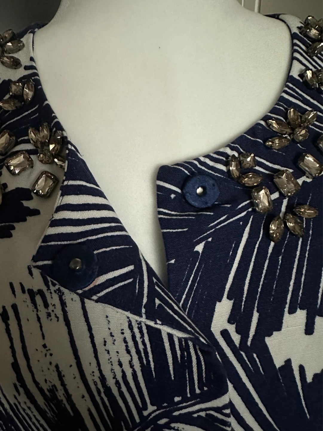 Clements Ribeiro Navy & White Leaf Print Beaded Jacket US 10 - photo 3