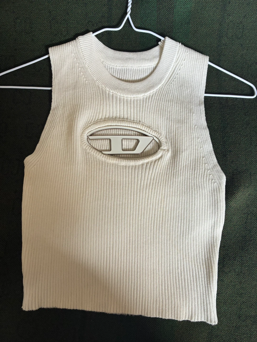 Diesel White Ribbed Cut-Out Tank Top