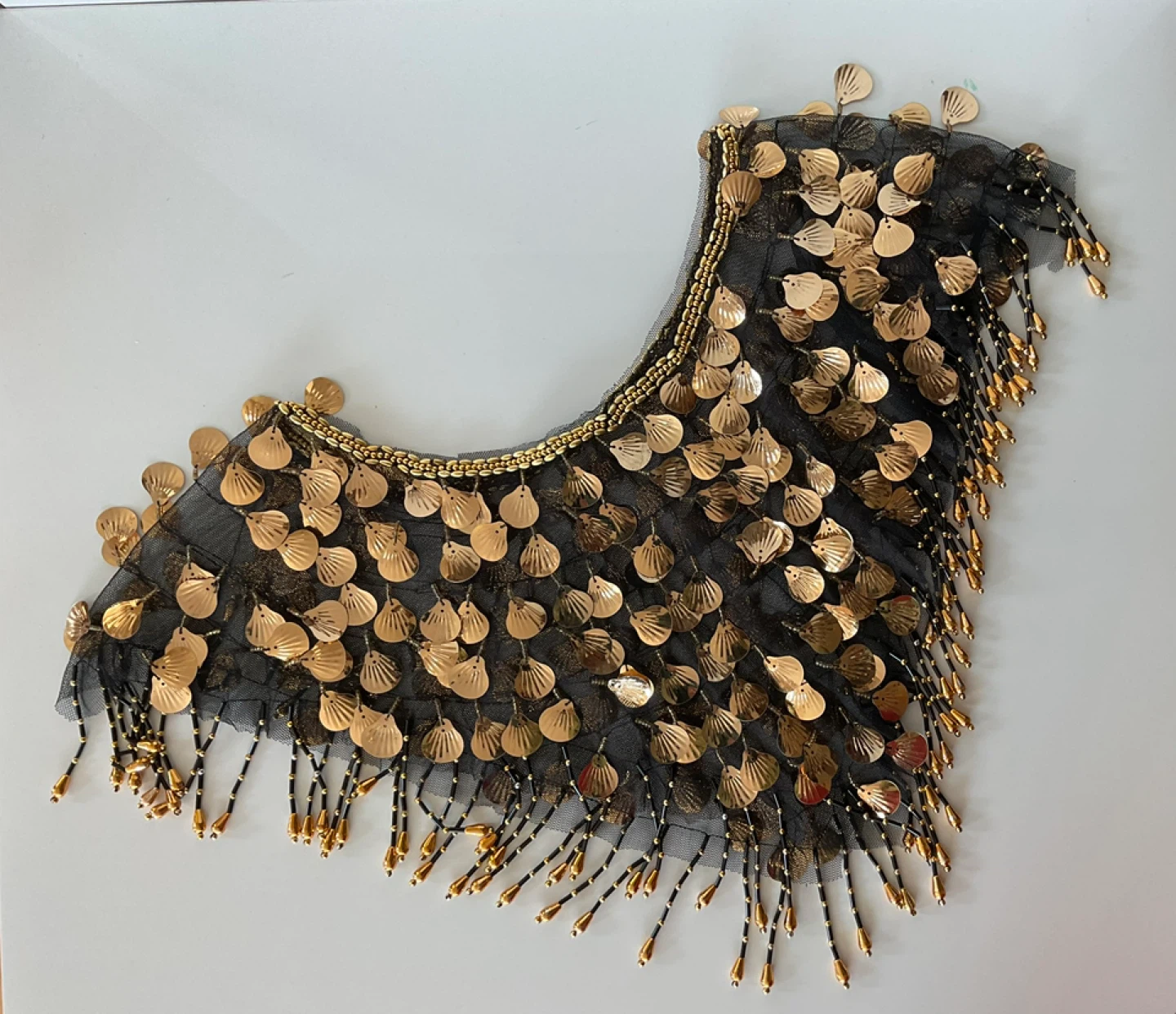 Gold Sequin and Bead Fringe Poncho
