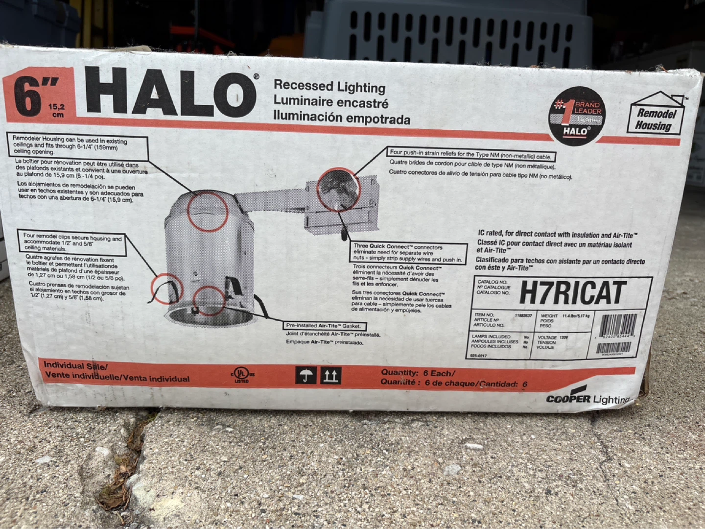 Halo Recessed Lighting Fixture - 6 Inch IC/Air-Tite - H7RICAT