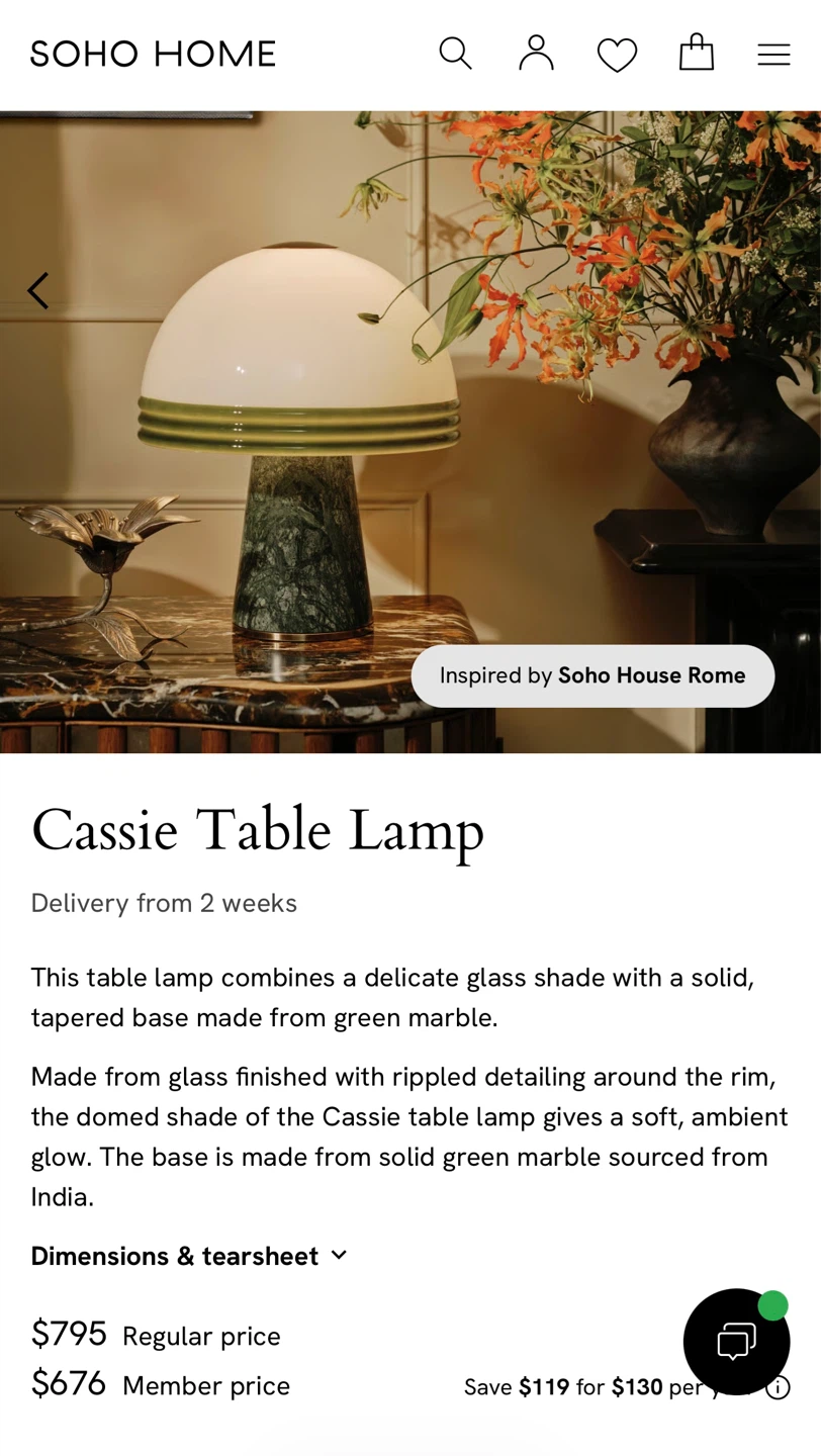 Soho Home Cassie Table Lamp - Green Marble & White Dome Shade - photo 5