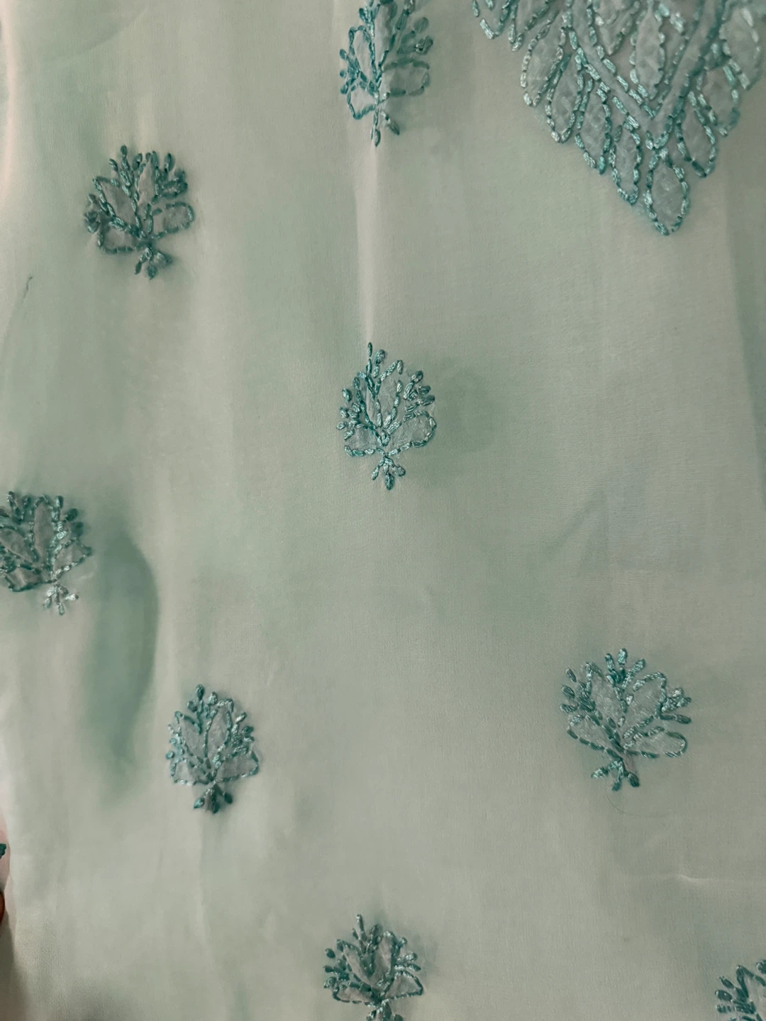 Turquoise Embroidered Chikan Kurti(New) - photo 5