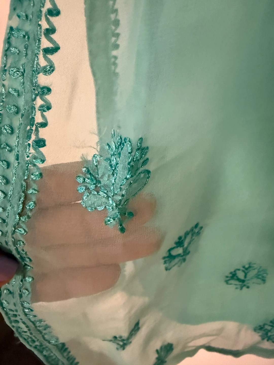 Turquoise Embroidered Chikan Kurti(New) - photo 4