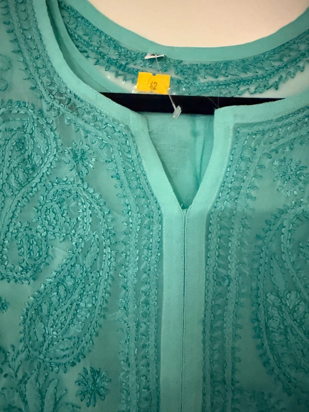 Turquoise Embroidered Chikan Kurti(New) - photo 3
