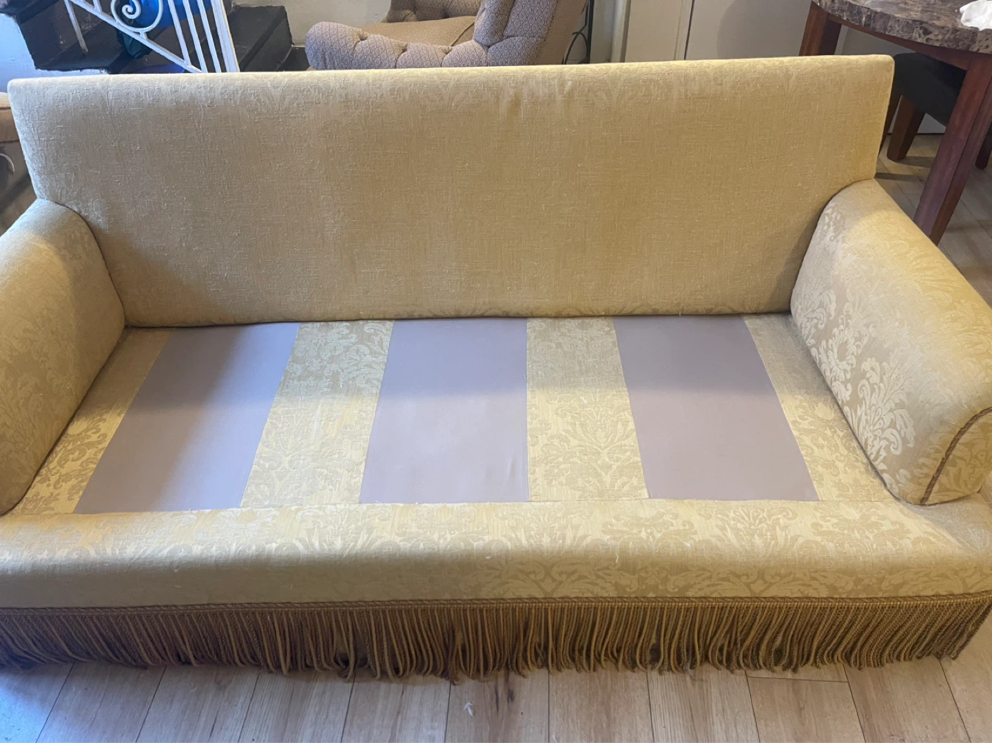 Yellow Sofa with Decorative Pattern and Fringe - photo 2