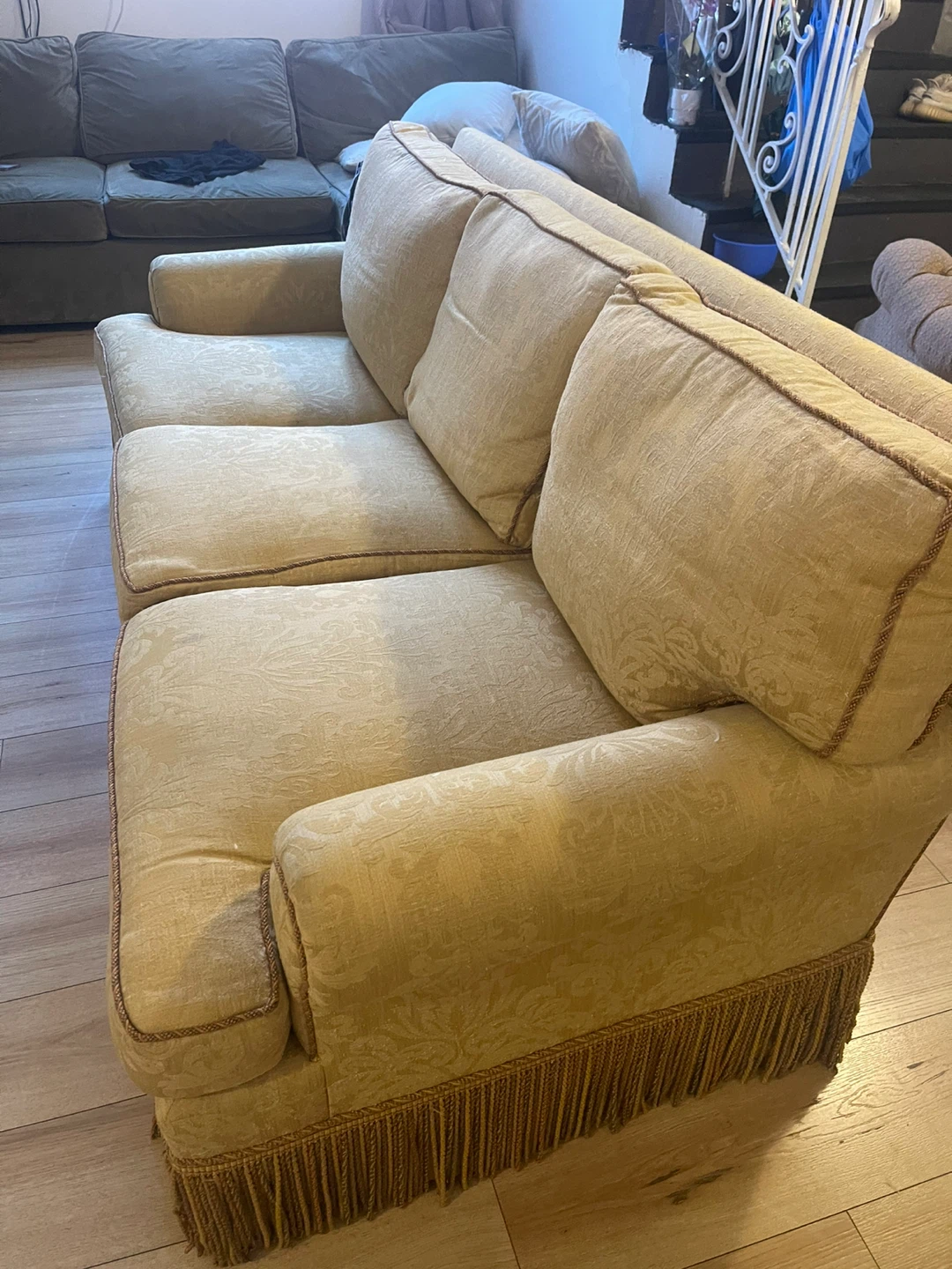 Yellow Sofa with Decorative Pattern and Fringe - photo 5