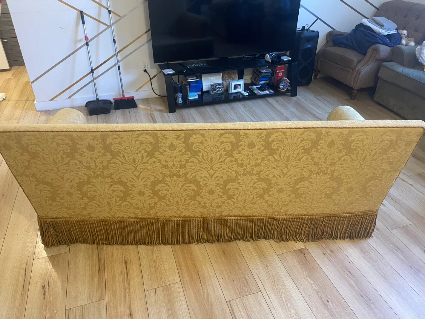 Yellow Sofa with Decorative Pattern and Fringe - photo 3