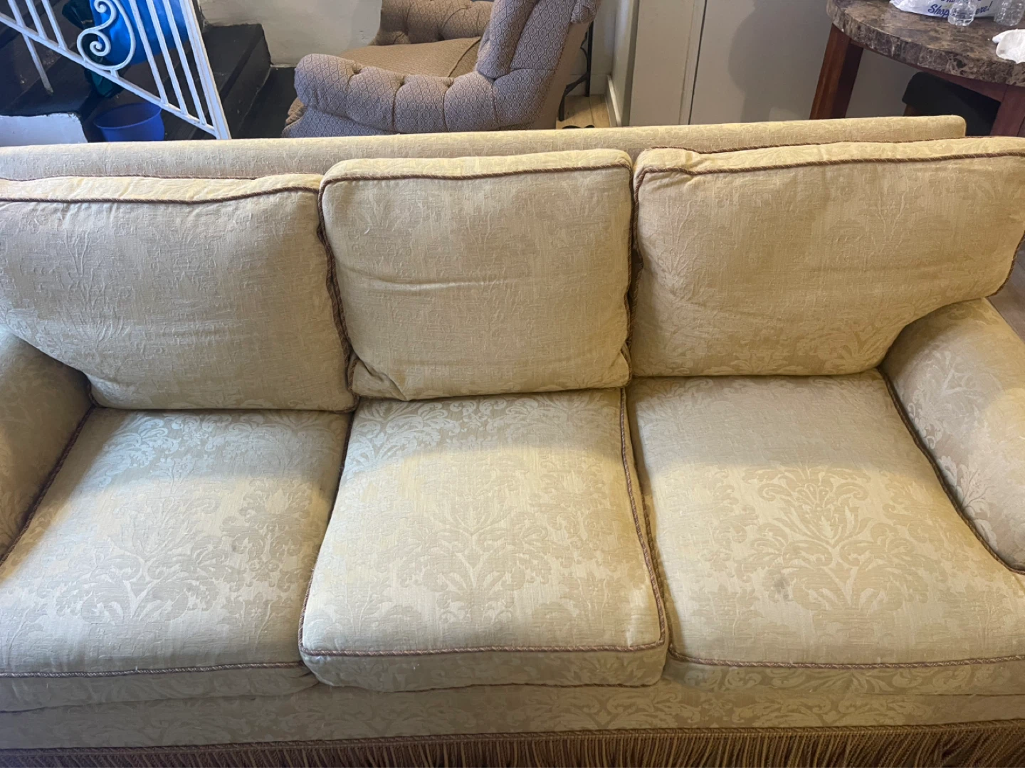 Yellow Sofa with Decorative Pattern and Fringe - photo 4