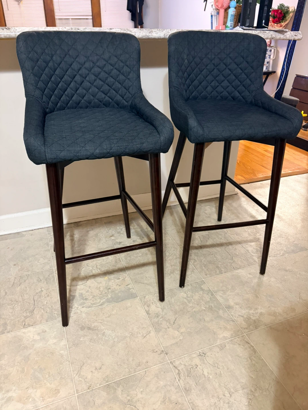 Set of 2 Dark Gray Quilted Bar Stools