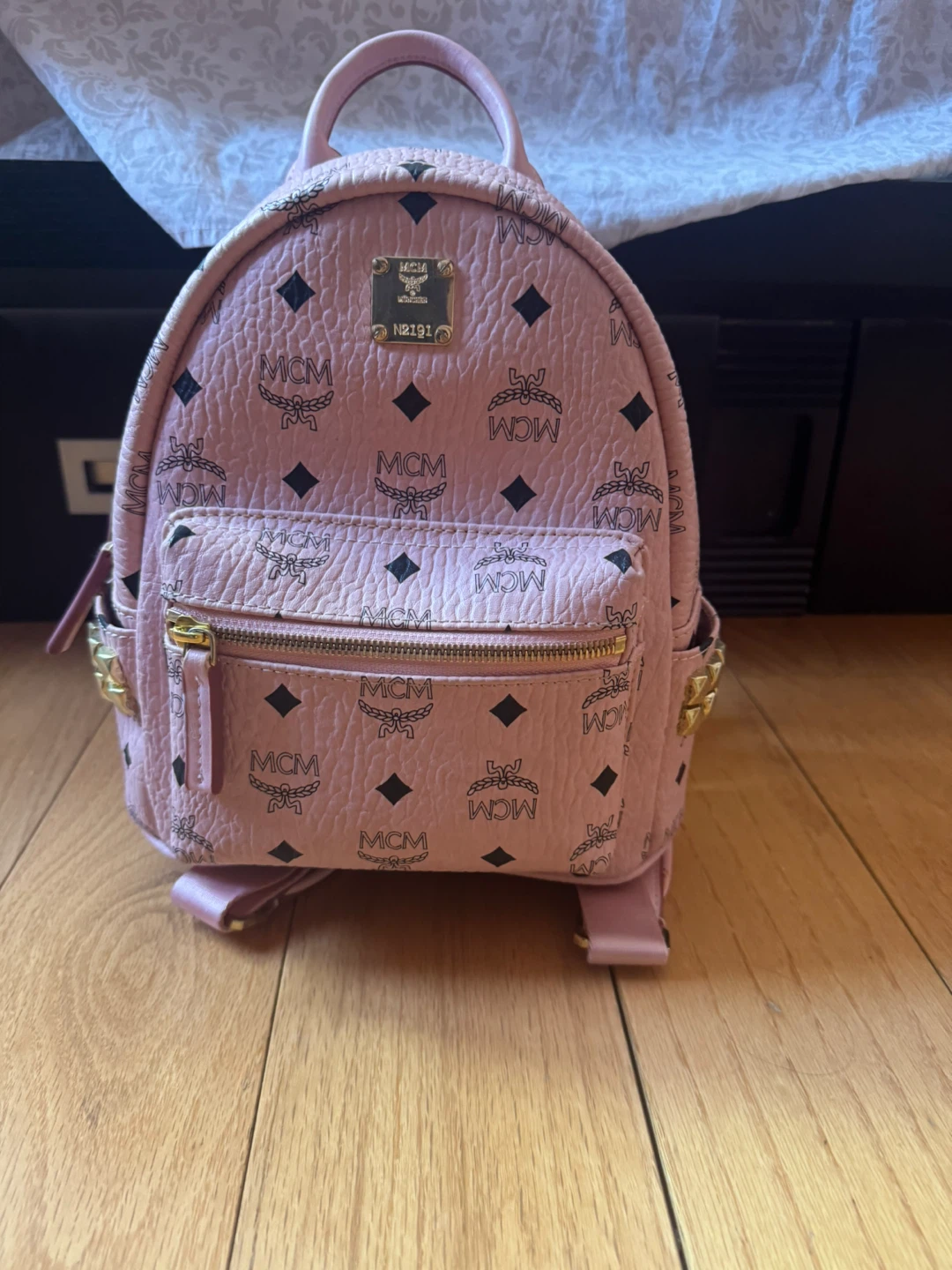 MCM Pink Monogram Mini Backpack