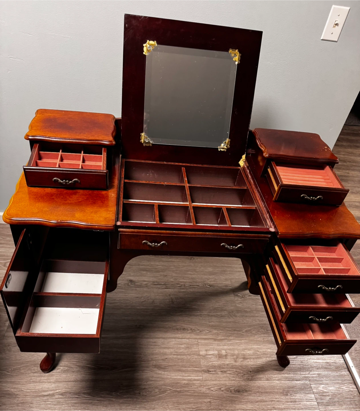 Vintage Jewelry Armoire Vanity Desk with Mirror - photo 2