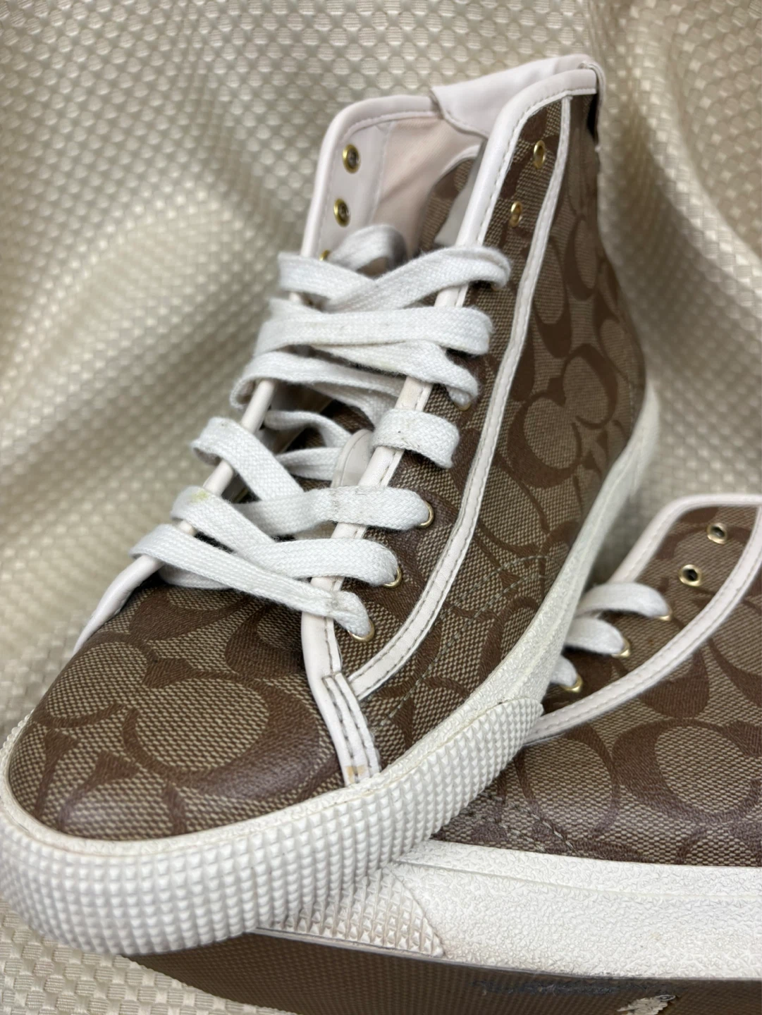Coach High Top Sneaker Shoes Men Size 8 Brown and Bage Leather - photo 2