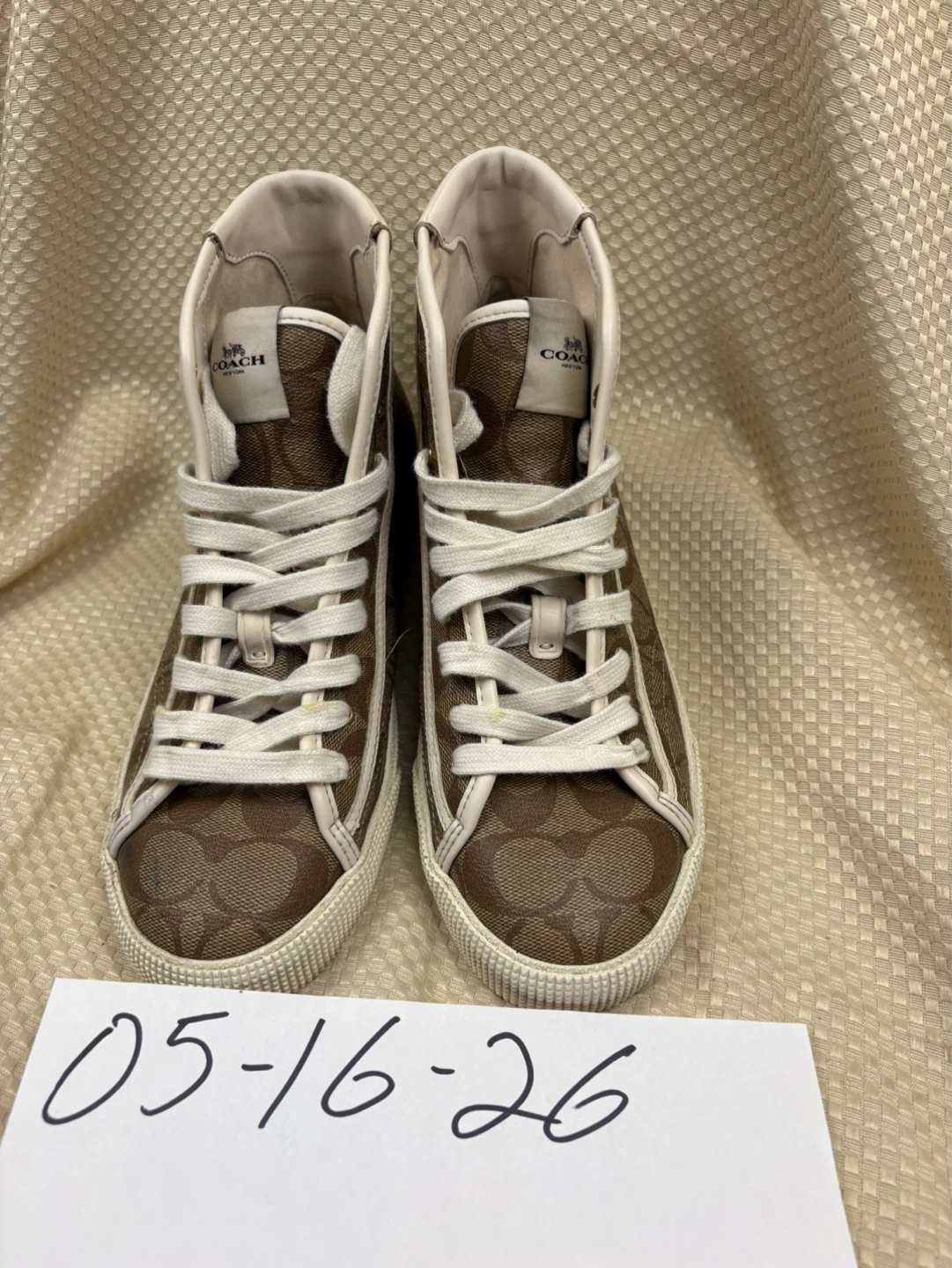 Coach High Top Sneaker Shoes Men Size 8 Brown and Bage Leather - photo 5