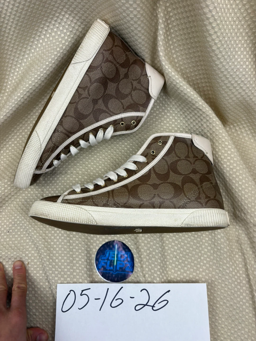 Coach High Top Sneaker Shoes Men Size 8 Brown and Bage Leather - photo 4