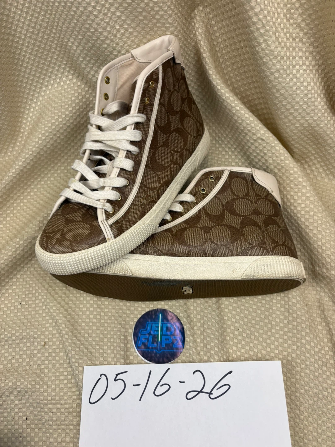Coach High Top Sneaker Shoes Men Size 8 Brown and Bage Leather