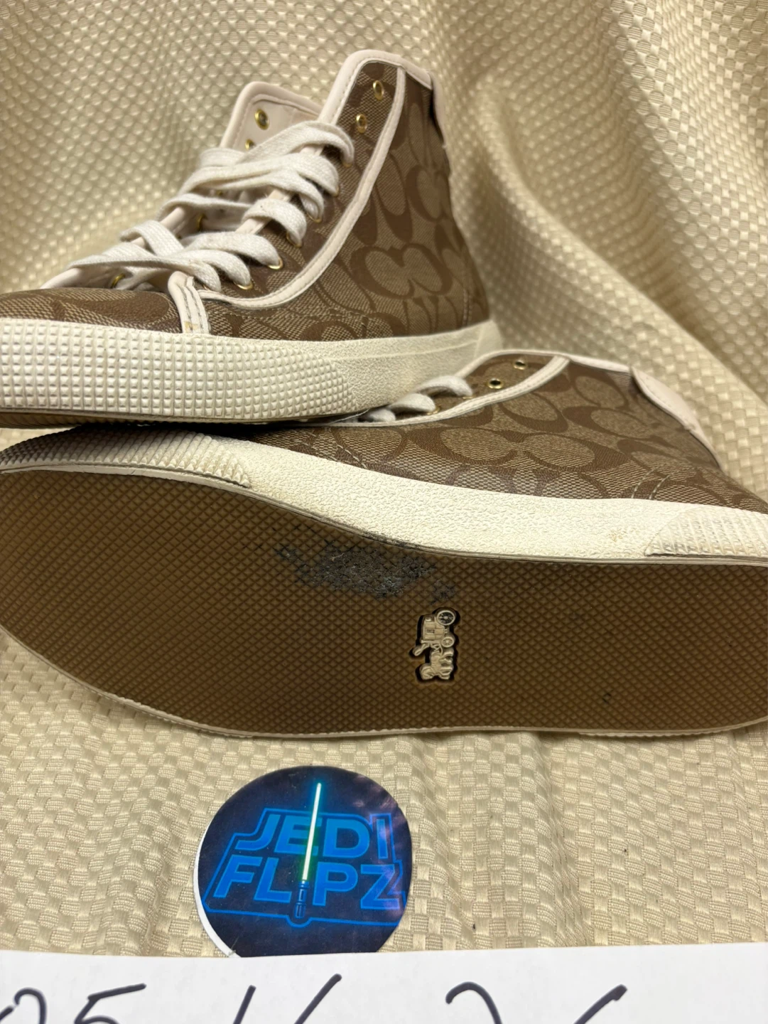 Coach High Top Sneaker Shoes Men Size 8 Brown and Bage Leather - photo 3