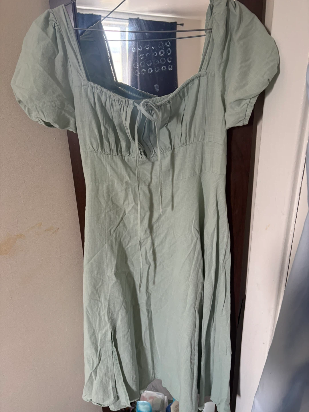 Sage Green Puff Sleeve Mini Dress - photo 3