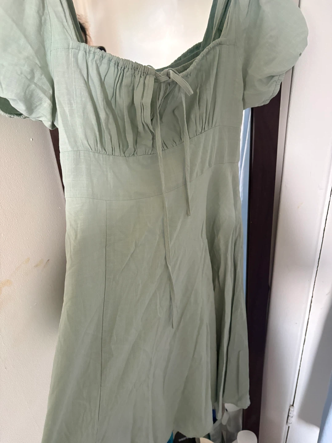 Sage Green Puff Sleeve Mini Dress