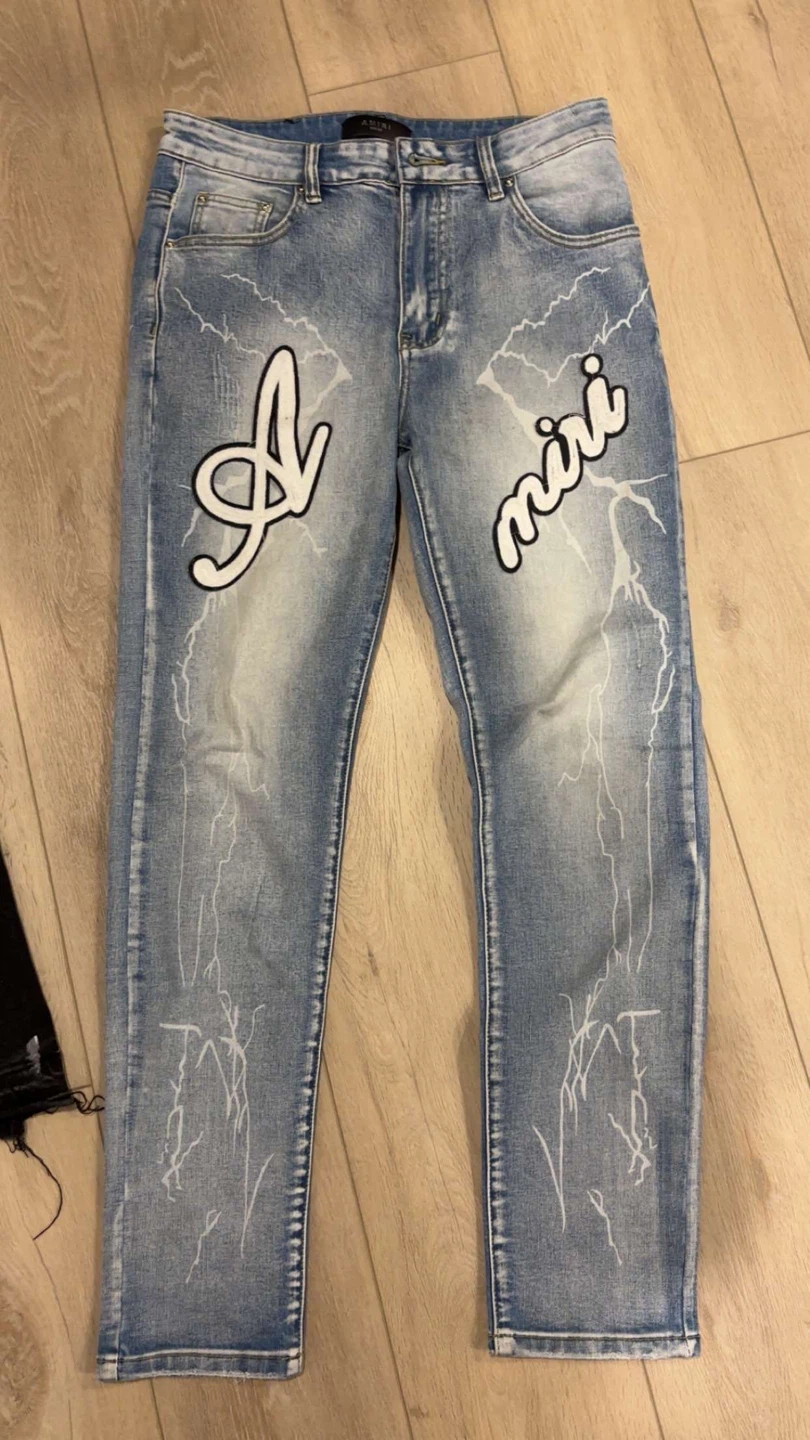 Amiri Jeans Lightning Bolt Design Light Wash