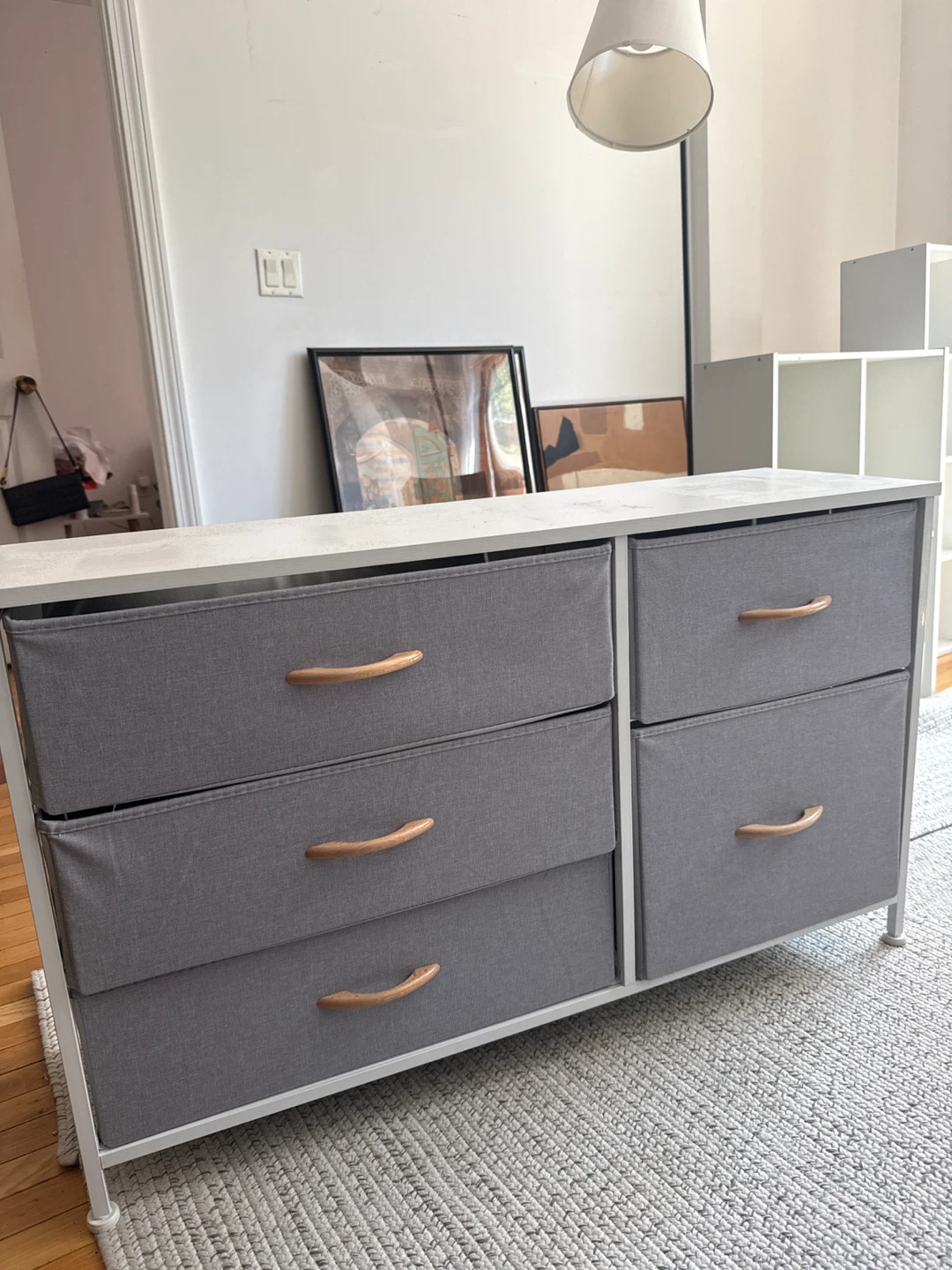 Gray Fabric Dresser with 6 Drawers