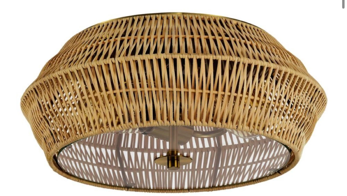 New 2-Light Natural Rattan Outdoor Flush Mount Ceiling Light - photo 4