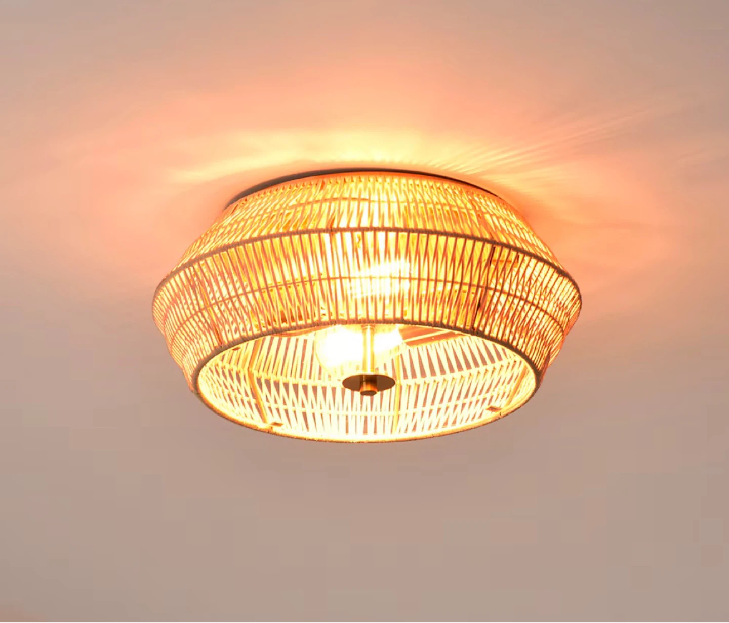 New 2-Light Natural Rattan Outdoor Flush Mount Ceiling Light - photo 2