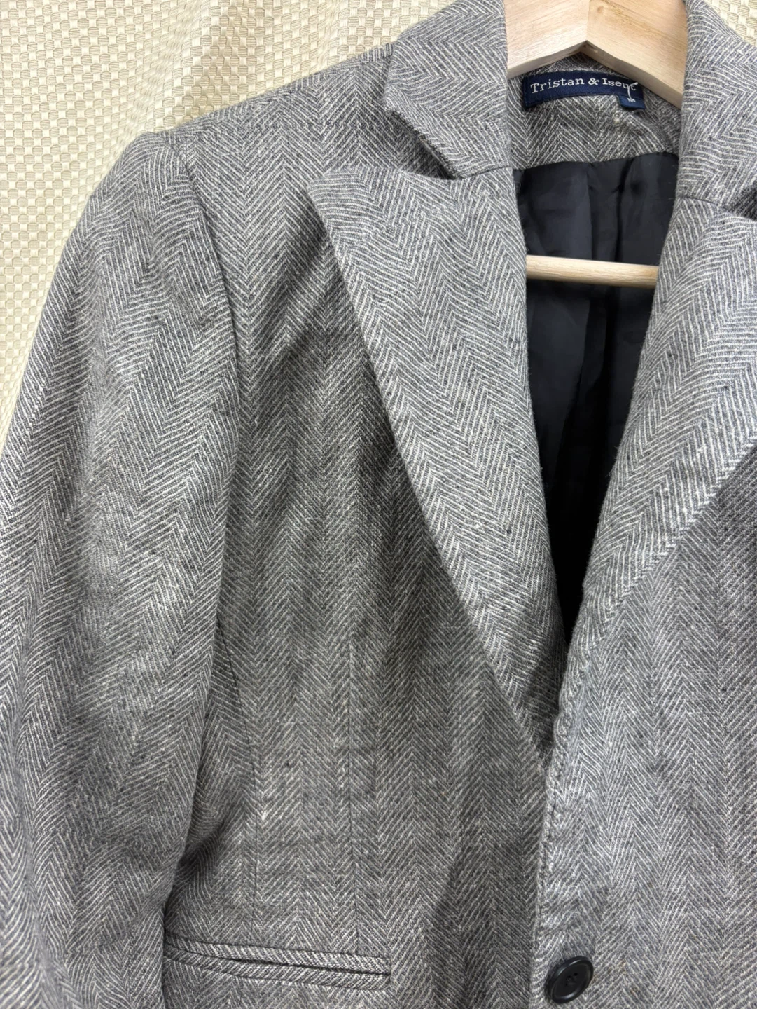 Tristan & Iseult Grey Herringbone Blazer - Size M - photo 2