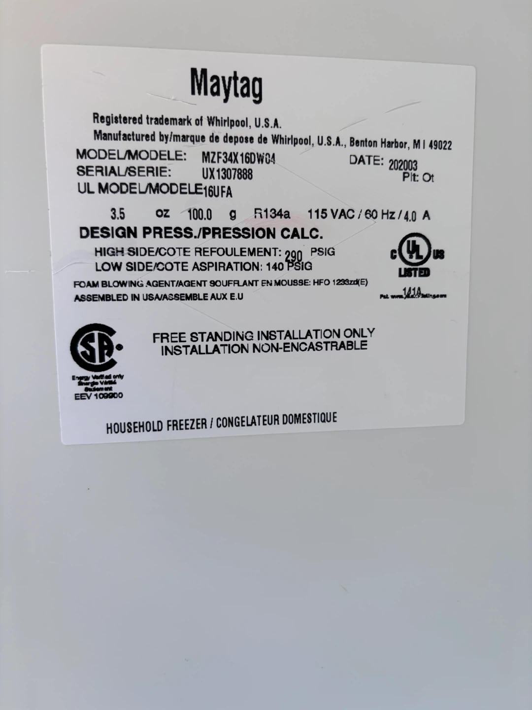 Maytag White Upright Freezer - photo 3