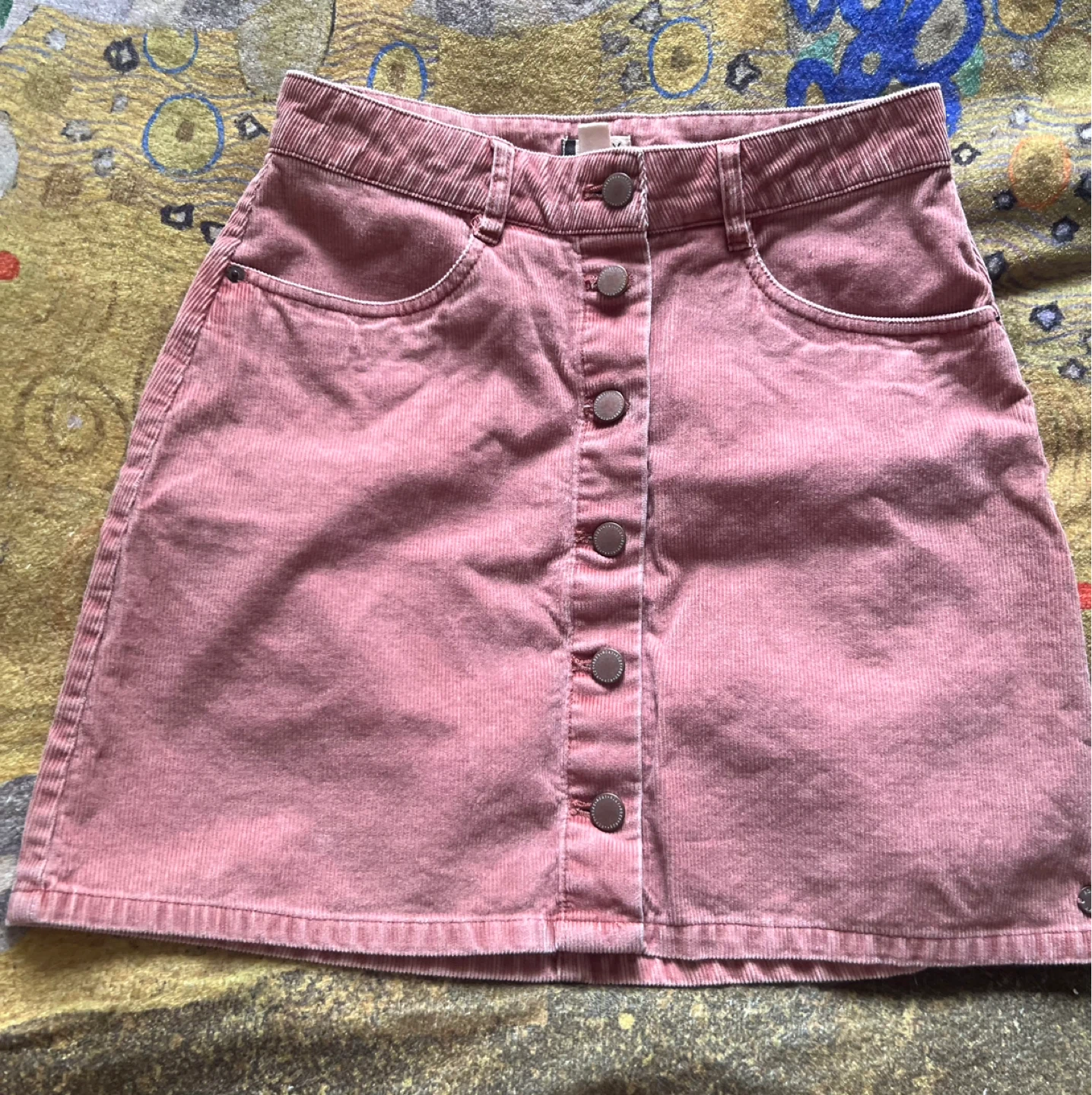 Roxy Pink Corduroy Button-Front Mini