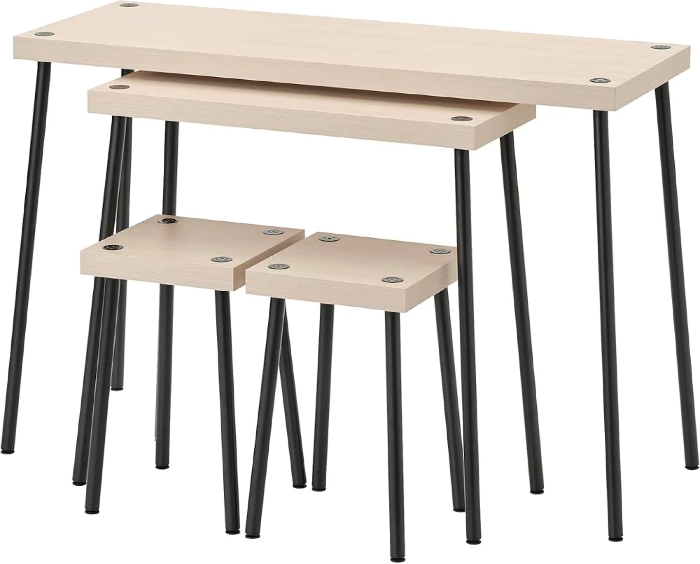 Nesting Side Tables - Light Wood and Black Metal