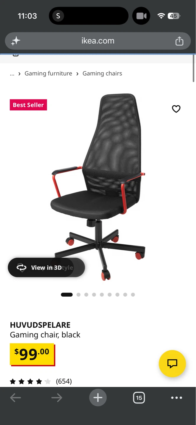 IKEA HUVUDSPELARE Gaming Chair, Black