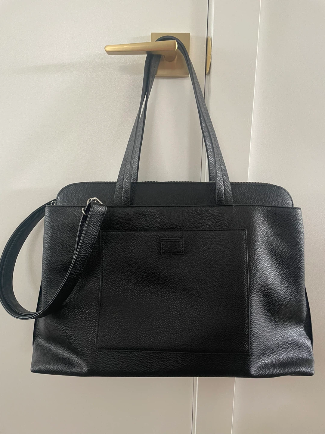 Roots Black Faux Leather Tote & Laptop Bag