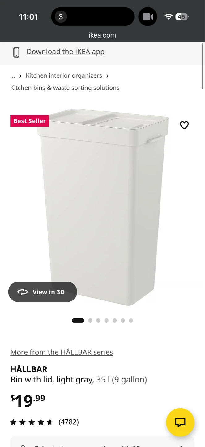 IKEA HÅLLBAR Bin with Lid, Light Gray, 35 L