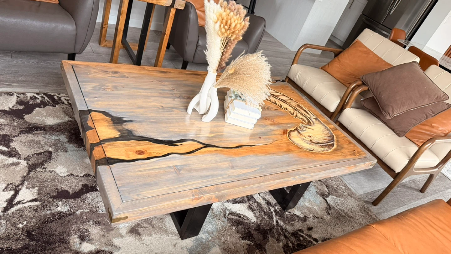 Unique Wooden Coffee Table with Resin Inlay