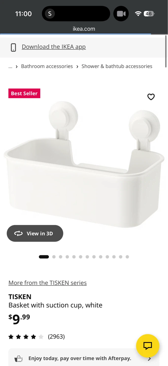 IKEA TISKEN Basket with suction cup, white