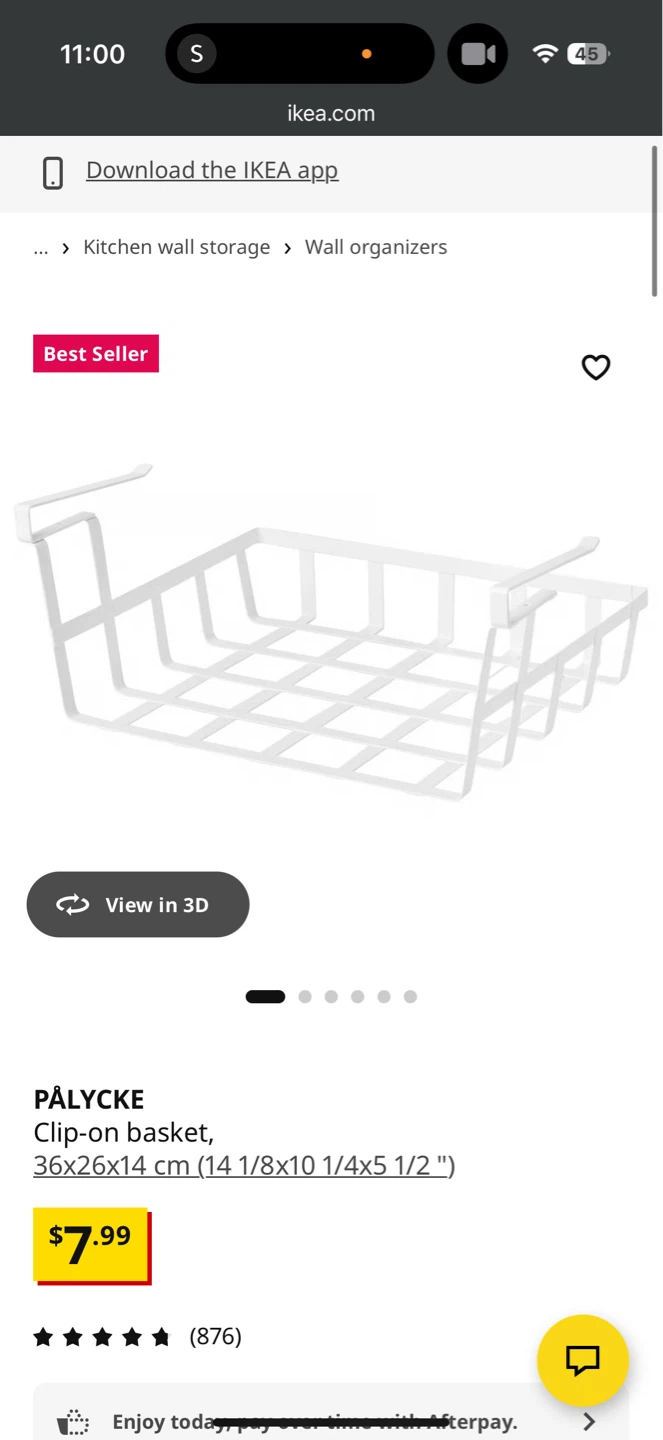 IKEA PÅLYCKE Clip-on Basket White 36x26x14 cm
