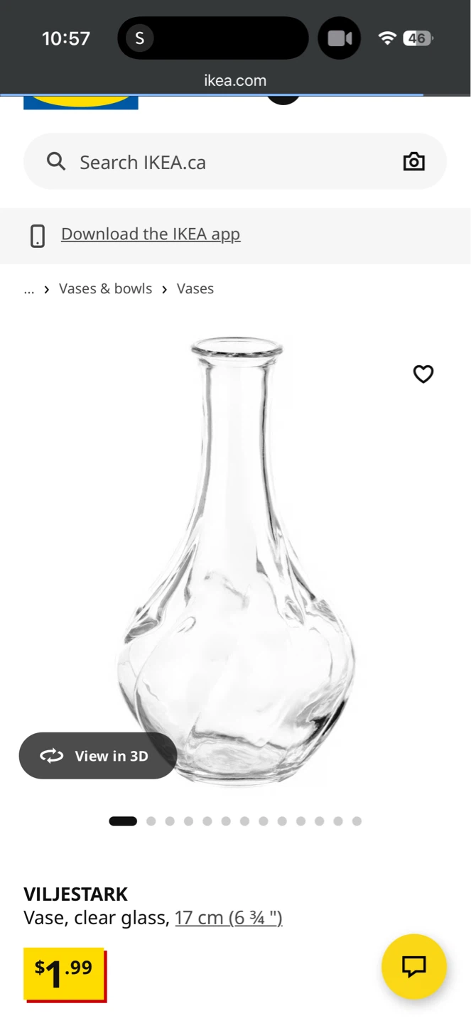 IKEA VILJESTARK Vase, Clear Glass, 17 cm