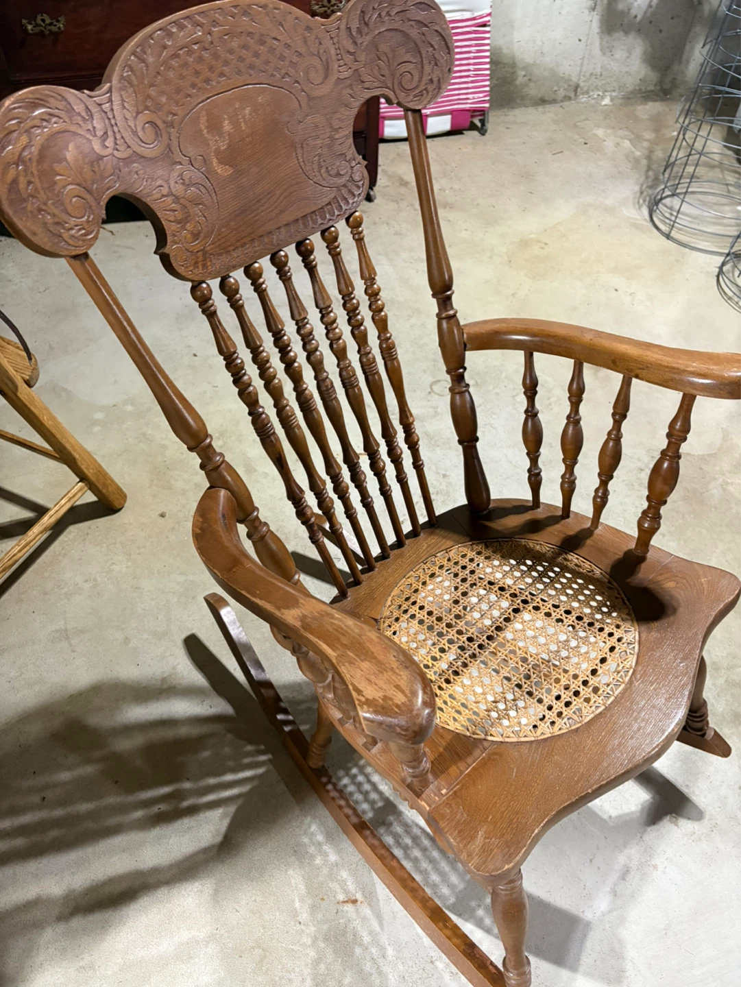Vintage Wood Rocking Chair with Cane Seat - photo 3