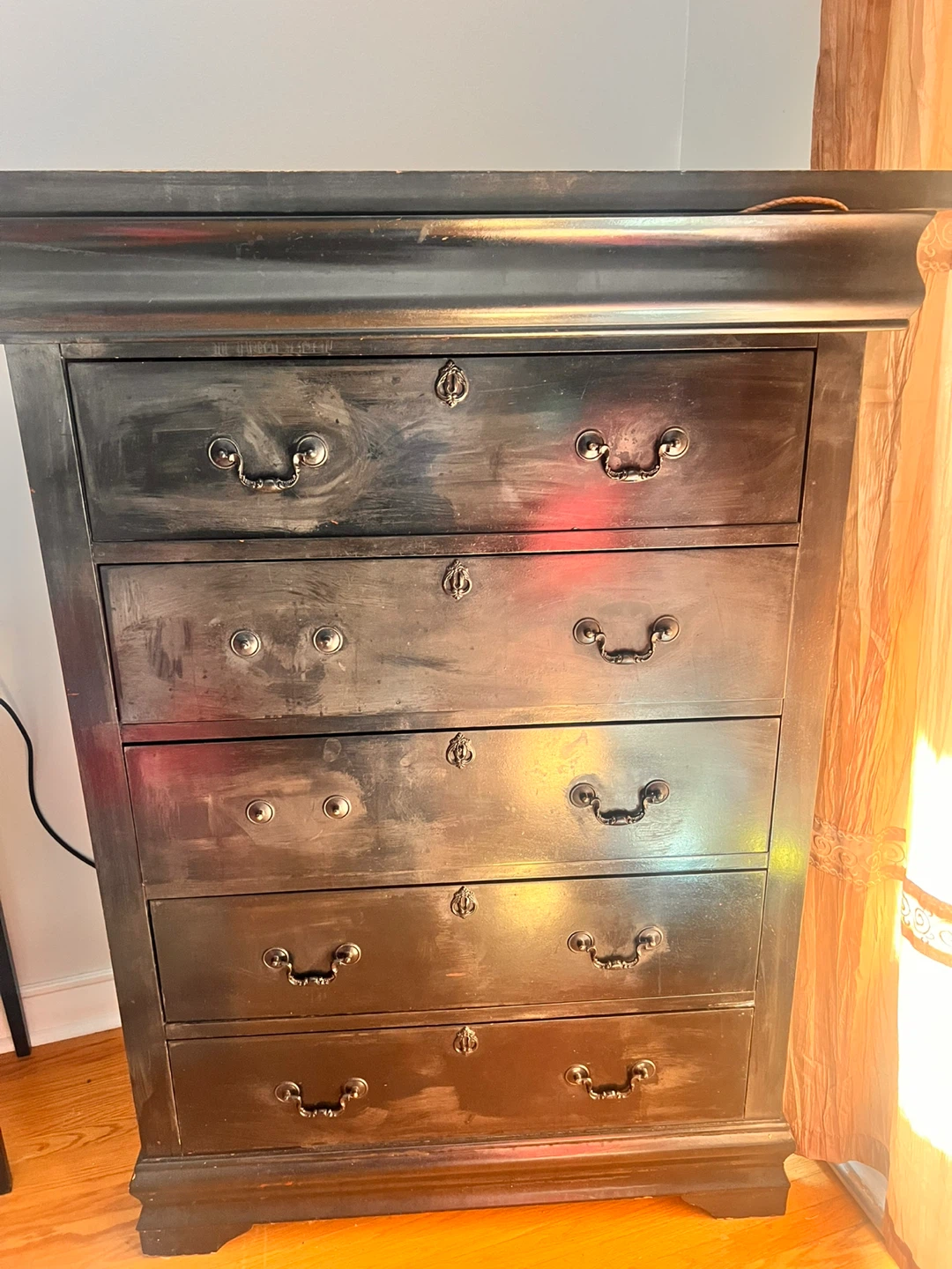 Dark Wood 5-Drawer Tall Dresser