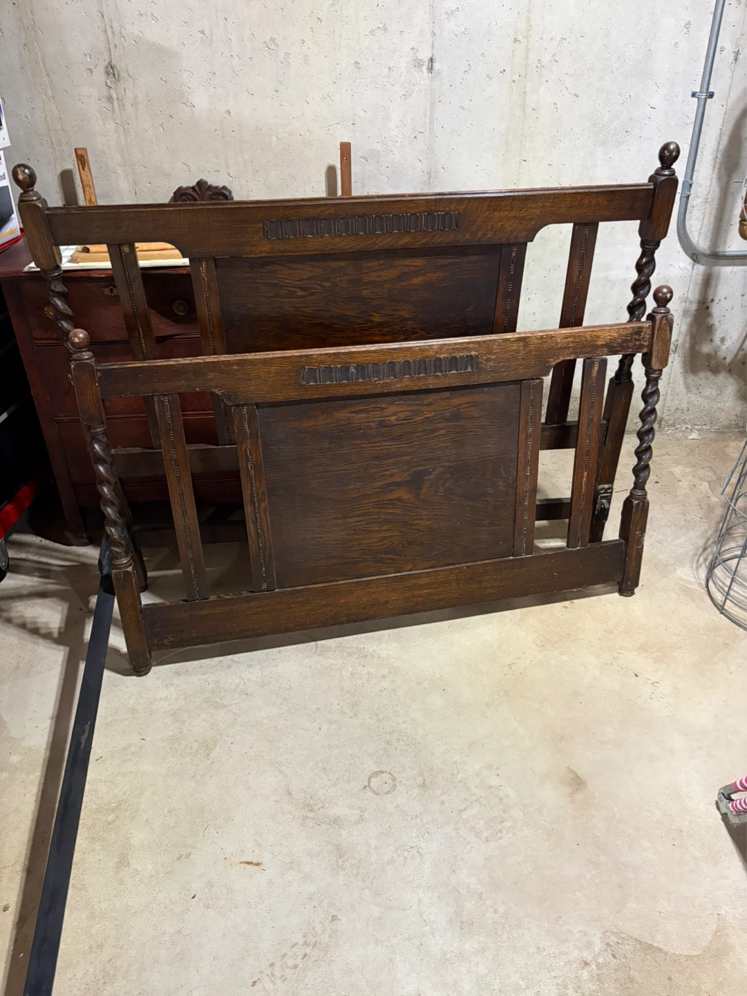 Antique Dark Wood Bed Frame with Barley Twist Posts - photo 2