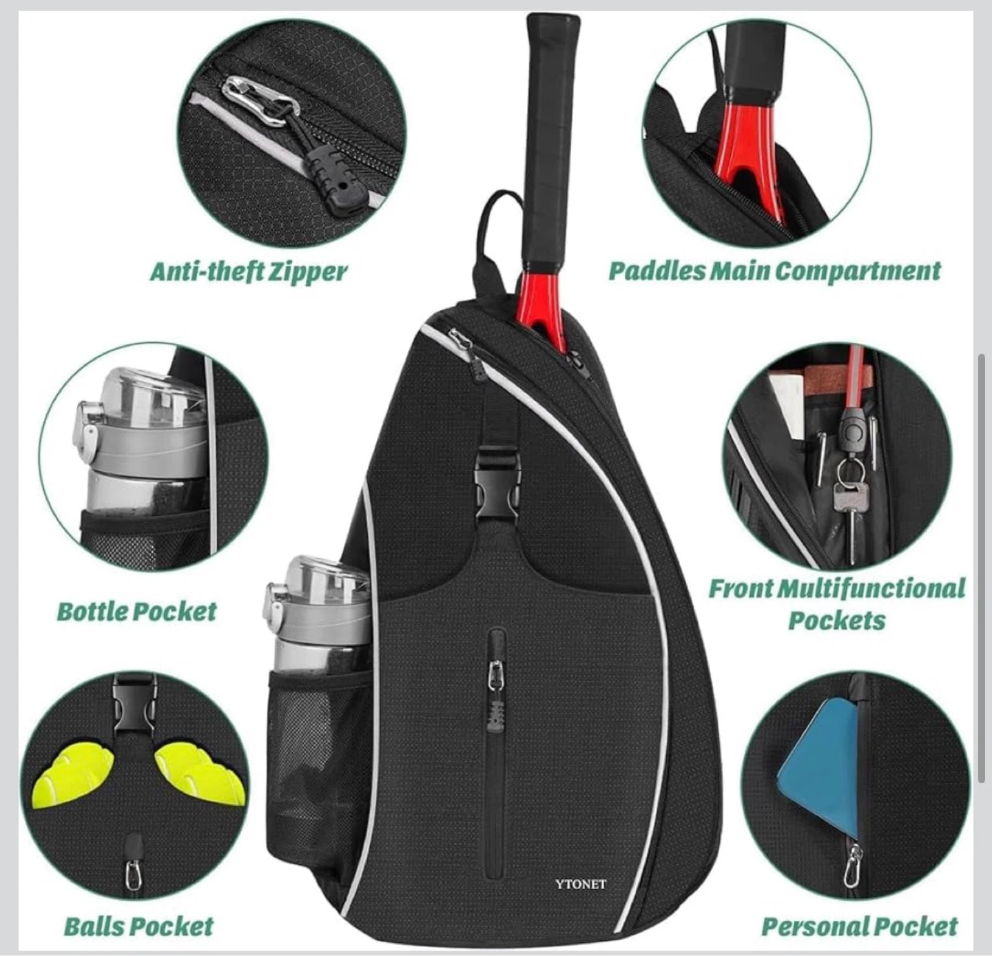 YTONET Black Sports Sling Bag - photo 2