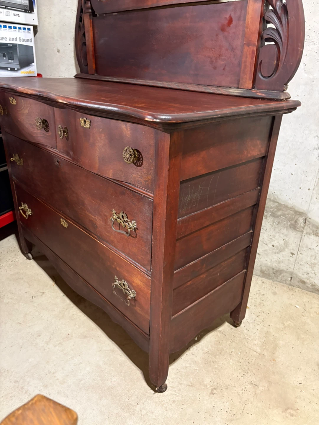 Antique Wooden Dresser with Mirror - photo 5
